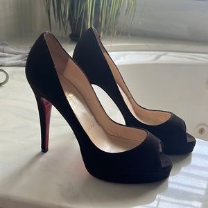 Vintage suede Louboutins with original duster